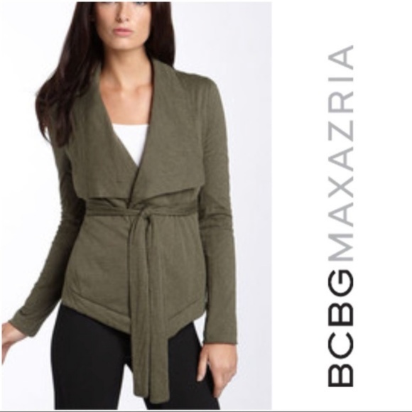 BCBGMaxAzria Jackets & Blazers - BCBGMAXAZRIA Olive Green Wrap Knit Jacket M